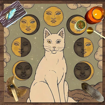 Occult Cat Wicca Altar Cloth Witchy Tarot Tablecloth for Reading Divination Witch Home Decor