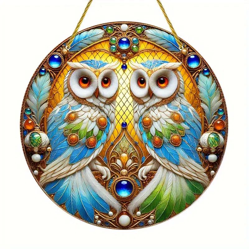 Gorgeous Owls Suncatcher Spirit Owls Acrylic Sign Window Hanging-MoonChildWorld