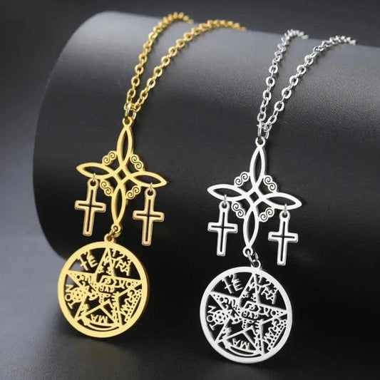 Cross Witch Celtic Knot Pentacle Tetragrammaton Necklace Witchcraft Jewelry