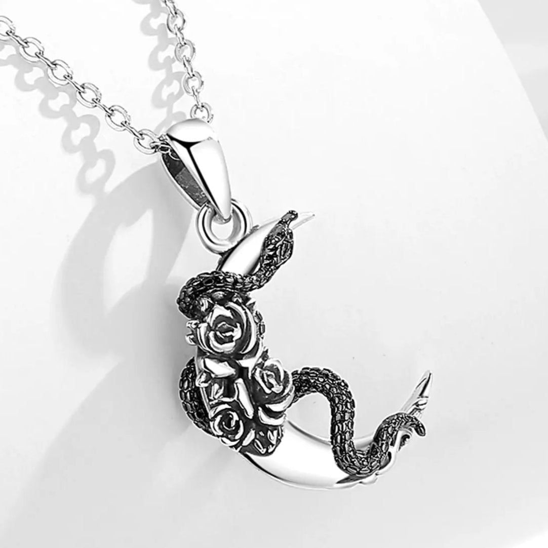 Witchy Snake and Moon Necklace Gothic Witchcraft Jewelry-MoonChildWorld