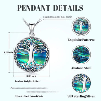 925 Sterling Silver Tree of Life Necklace Abalone Shell Celtic Knot Pagan Jewelry