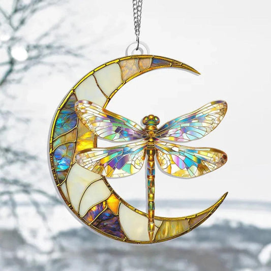 Dragonfly Moon Acrylic Suncatcher Crescent Moon Hanging Ornaments Window Decor