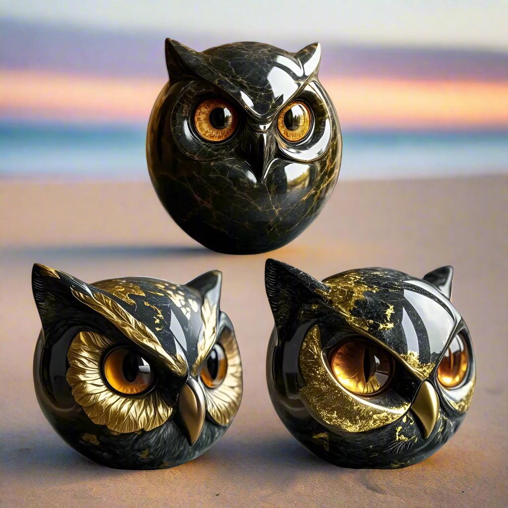Mystic Owl Sculpture - Resin Owl Figurine with Amber Eyes for Owl Lovers-MoonChildWorld
