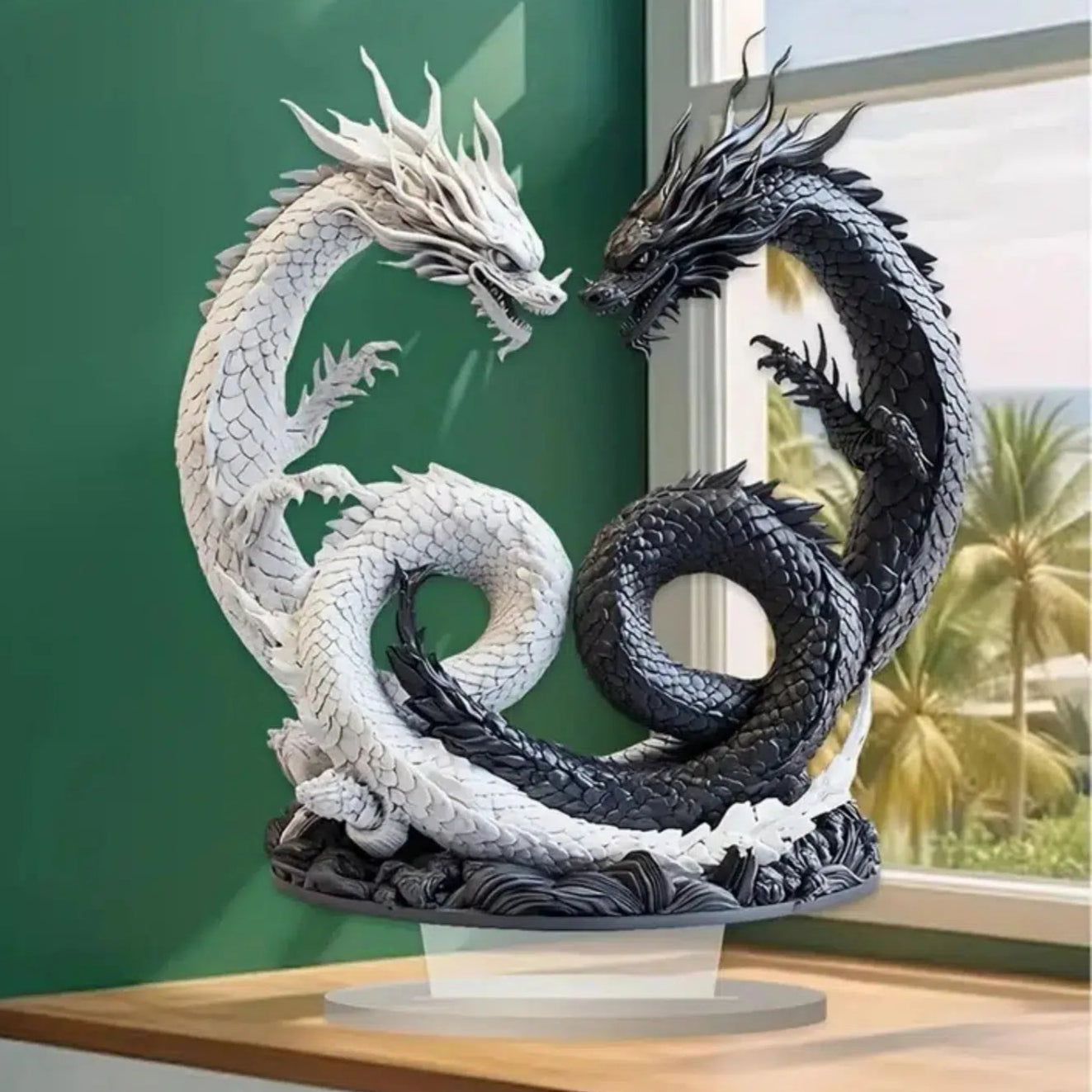 Double Dragons 2D Flat Acrylic Figurine Dragon Table Ornament Dragon Desk Decor-MoonChildWorld