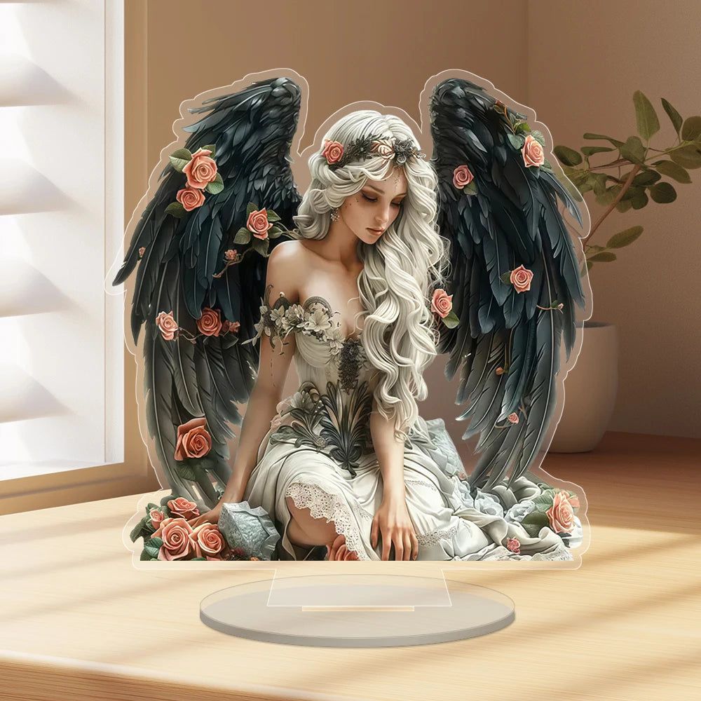 Beautiful Angel Acrylic Decorative Plaque Desktop Decor Elves Pagan Table Ornament-MoonChildWorld