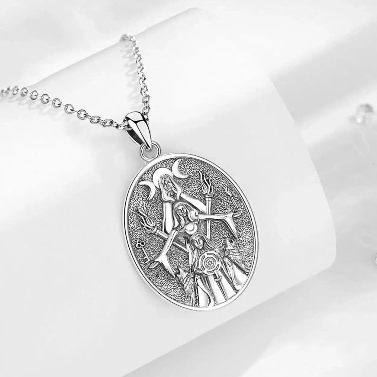 Triple Moon Goddess Necklace Hecate Amulet Pendant Triple Goddess Jewelry-MoonChildWorld