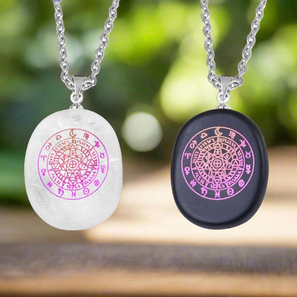 Natural Stone Necklace Obsidian Sun Moon Viking Constellations Metatron Chakra Reiki Spiritual Protection Necklace-MoonChildWorld