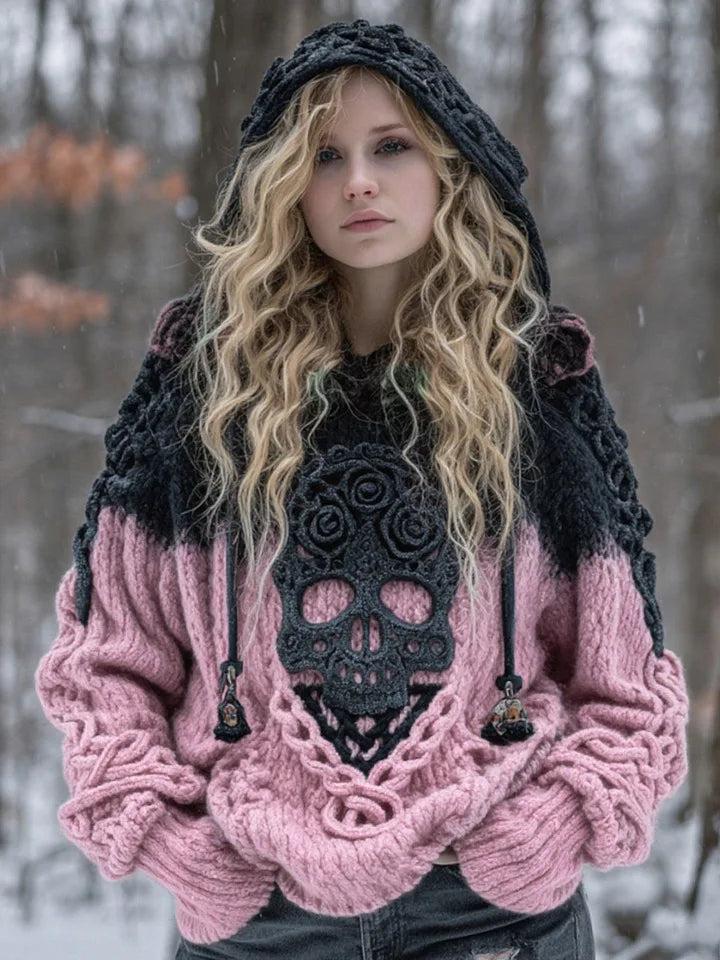 Gothic Halloween Oversized Sweaters Horror Skull Sweater O Neck Hooded Pullover-MoonChildWorld
