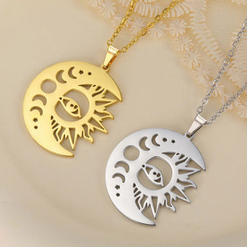 Wicca Sun and Moon Phase Necklace Crescent Moon Jewelry-MoonChildWorld