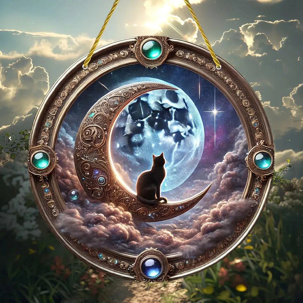 Mystic Cat Suncatcher Moon Cat Hanging Ornament Window Decorations-MoonChildWorld