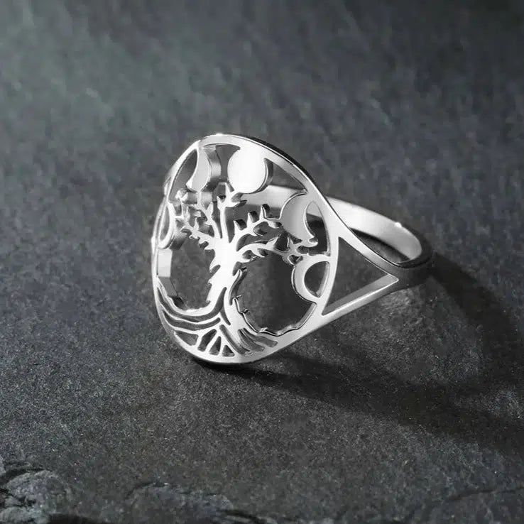 Moon Phase Tree of Life Ring Wiccan Pagan Jewelry-MoonChildWorld