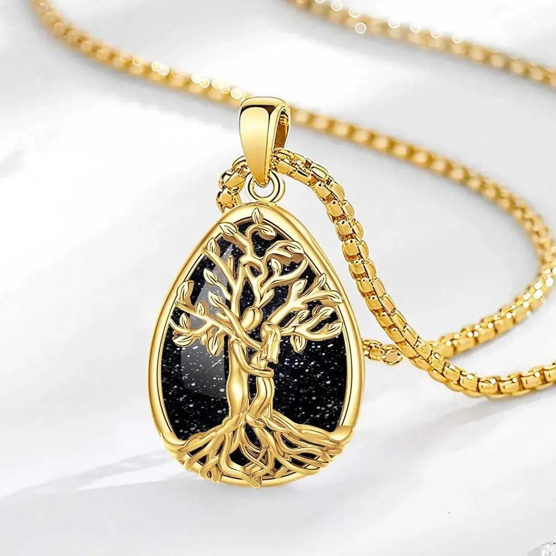 Pagan Tree of Life Necklace Black Sand Stone Spiritual Jewelry-MoonChildWorld