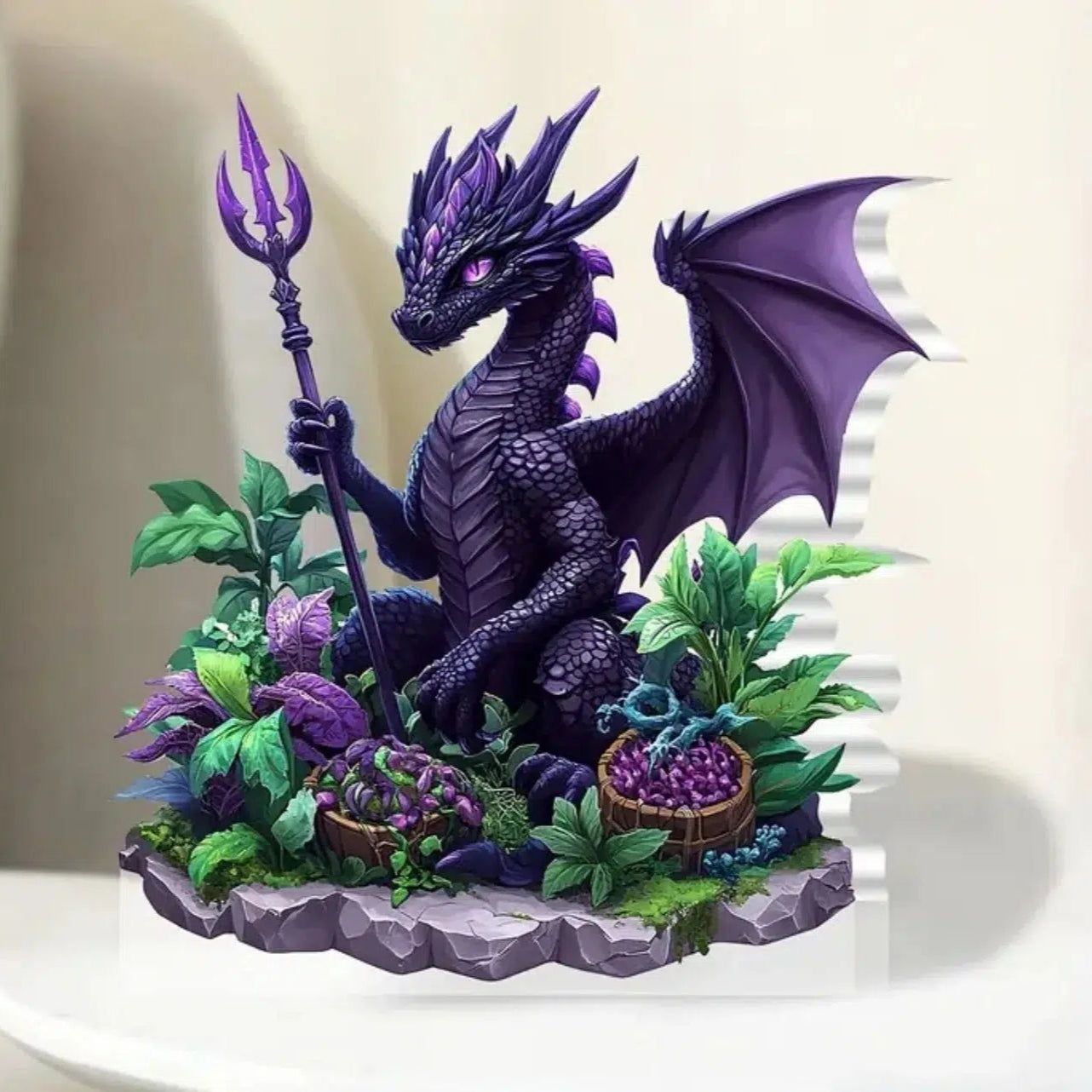 Purple Dragon 2D Flat Acrylic Figurine Dragon Table Ornament Dragon Desk Decor-MoonChildWorld