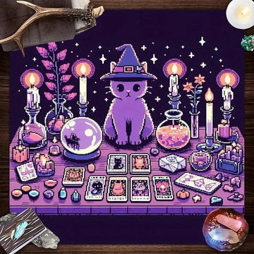Magic Cat Tablecloth Wizard Purple Cat Witch Altar Cloth-MoonChildWorld