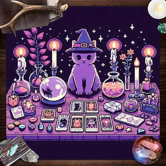 Magic Cat Tablecloth Wizard Purple Cat Witch Altar Cloth