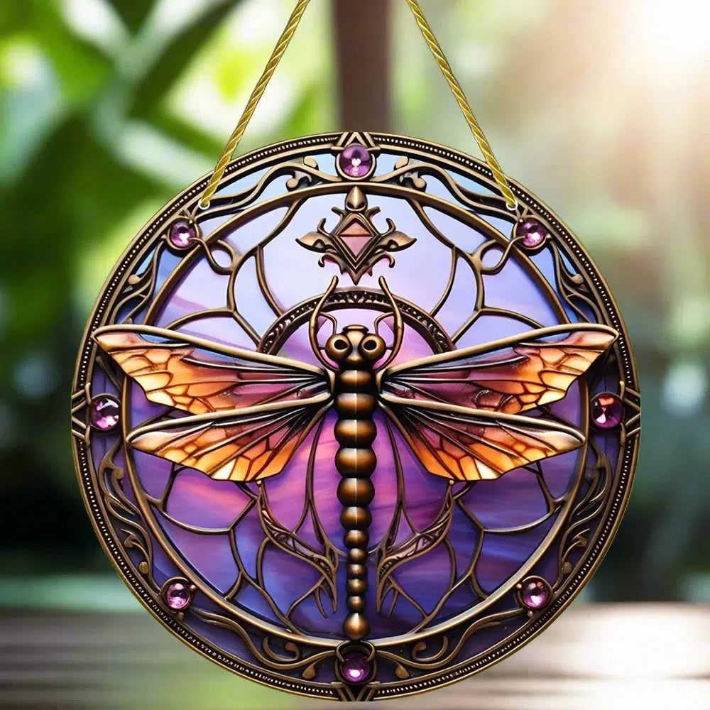Beautiful Dragonfly Suncatcher Witchy Acrylic Round Sign-MoonChildWorld