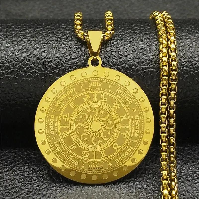 12 Constellation Zodiac Sign Moon Phase Necklace Pagan Wheel of the Year Astrology Jewelry-MoonChildWorld
