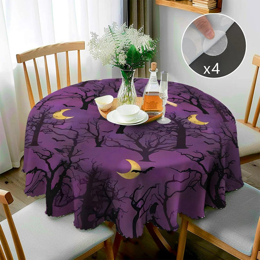 Purple Moon Forest Halloween Tablecloth - Gothic Witch Table Decoration Tablecloth