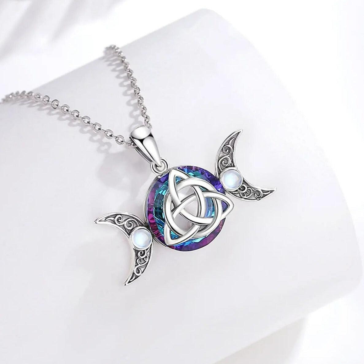 Celtics Triple Moon Goddess Necklace Witch Knot Amulet Witchcraft Jewelry-MoonChildWorld