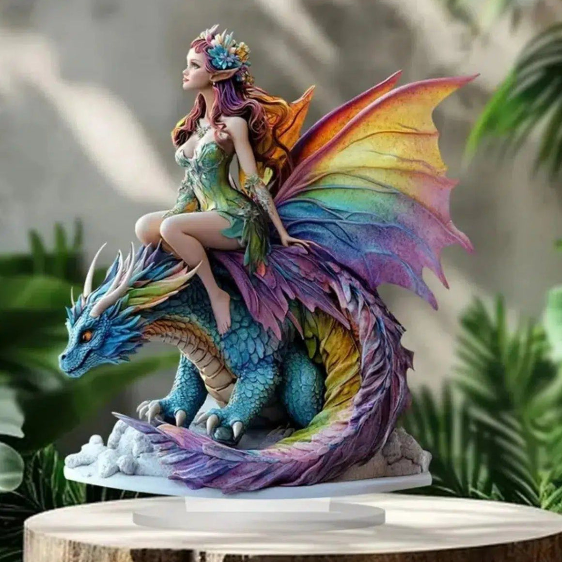 Fairy Elf & Dragon 2D Flat Acrylic Table Ornament Pagan Elves Desk Ornament Wicca Home Decor-MoonChildWorld