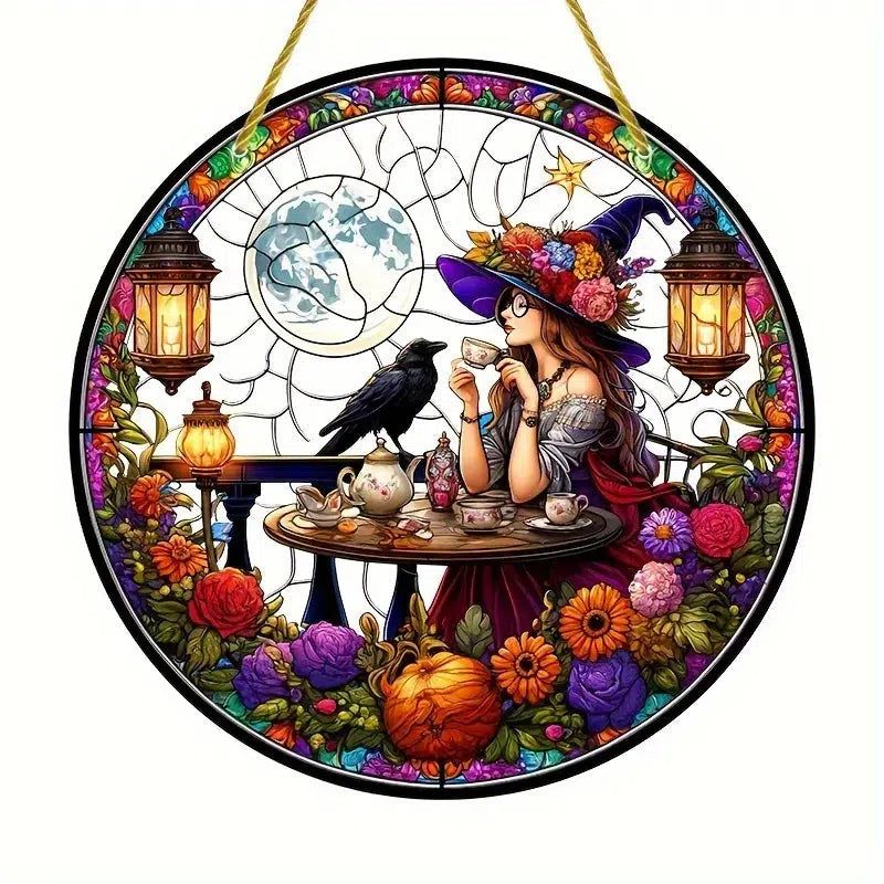 Crow and Witch Suncatcher Witchy Window Hanging For Halloween Decor-MoonChildWorld