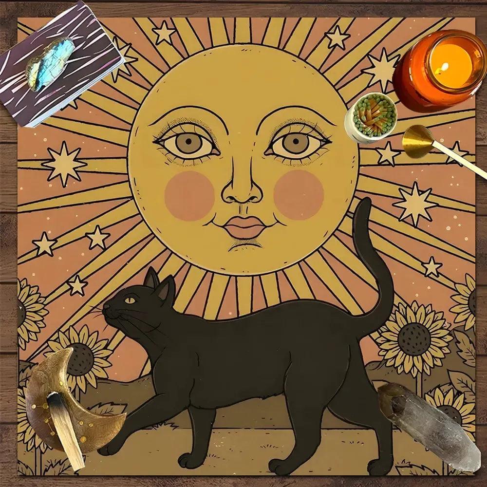 Occult Cat Wicca Altar Cloth Witchy Tarot Tablecloth for Reading Divination Witch Home Decor-MoonChildWorld