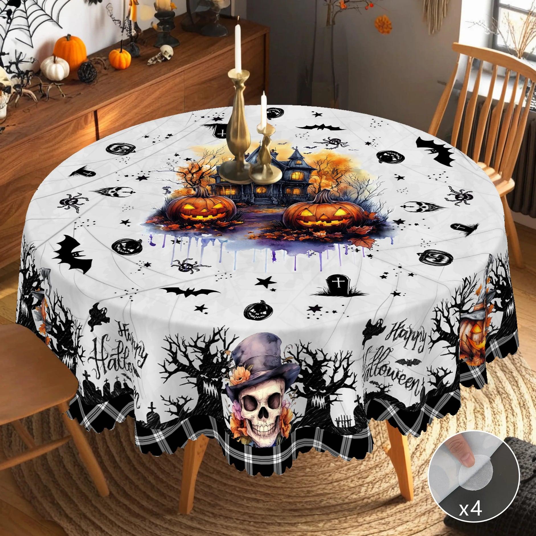 Gothic Castle and Skull Halloween Tablecloth - Spooky Witch Table Decoration Tablecloth-MoonChildWorld