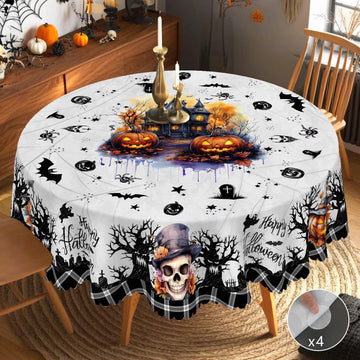 Gothic Castle and Skull Halloween Tablecloth - Spooky Witch Table Decoration Tablecloth-MoonChildWorld