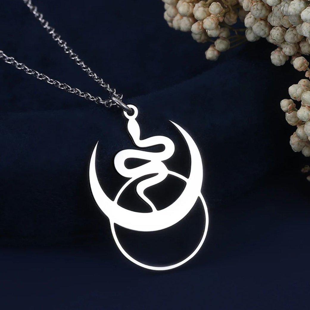 Crescent Moon and Snake Necklace Witchy Jewelry-MoonChildWorld