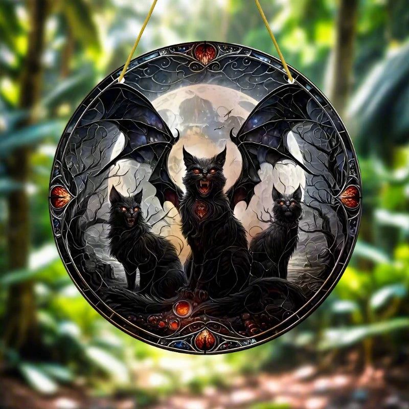 Gothic Black Cat Suncatcher Halloween Acrylic Sign-MoonChildWorld