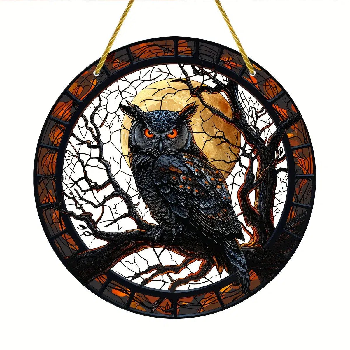 Owl and Moon Suncatcher Gothic Acrylic Sign Halloween Window Decor-MoonChildWorld