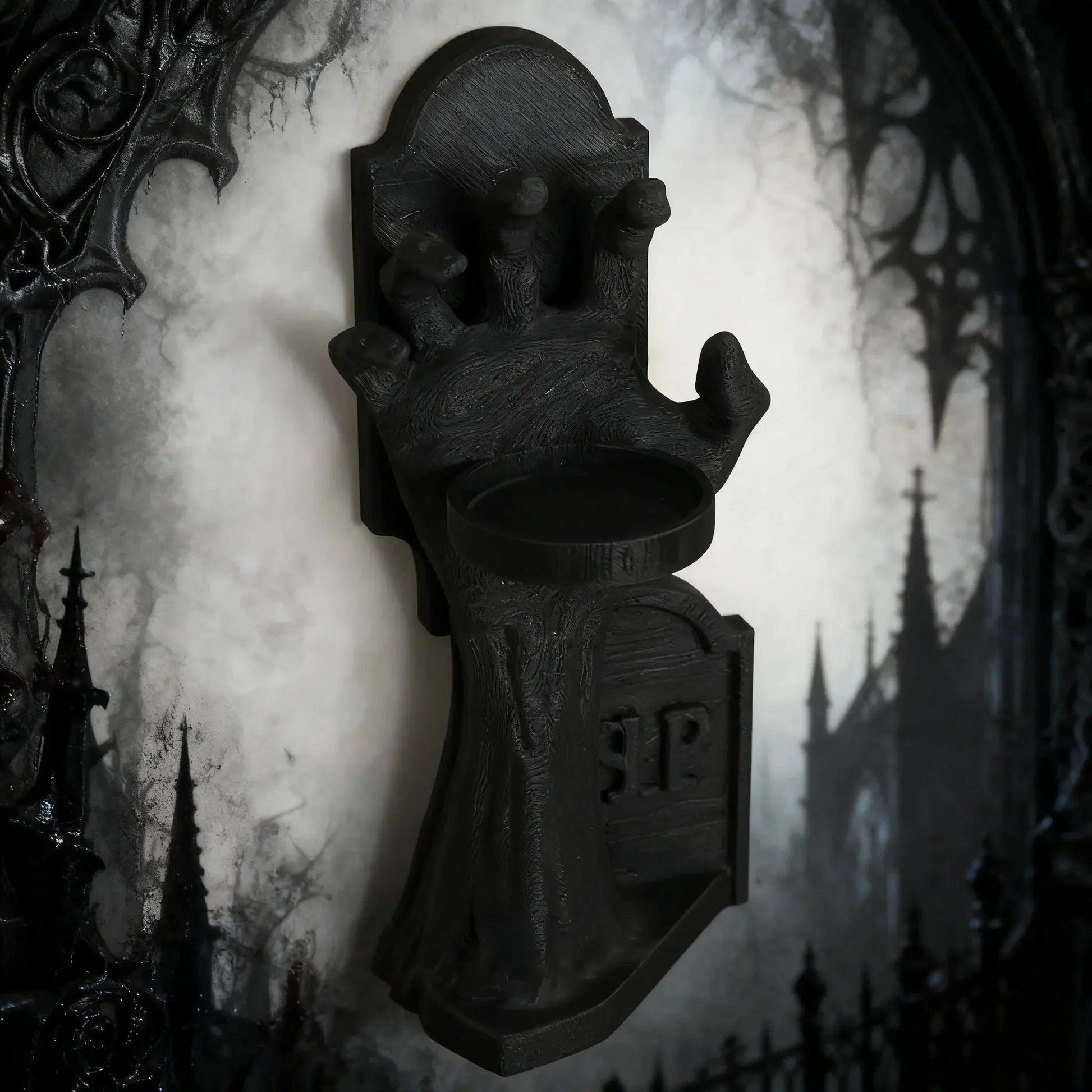 Dark Style Skull Hand Tombstone Candle Holder Gothic Home Wall Decor for Witch-MoonChildWorld
