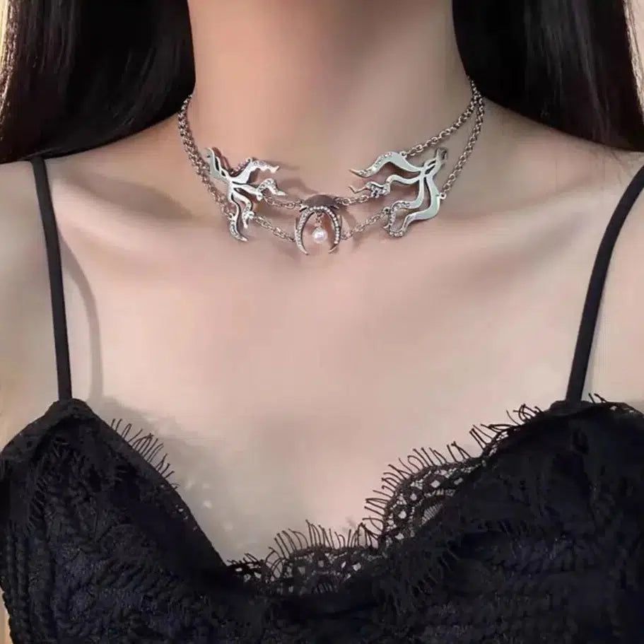 Black Crescent Moon Choker Gothic necklace-MoonChildWorld