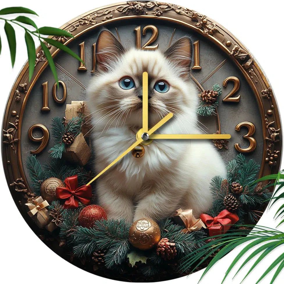 Siamese Cat Wall Clock for Cat Lovers Christmas Decorations-MoonChildWorld