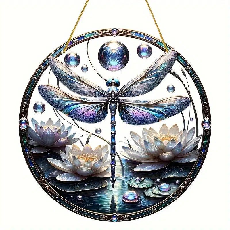 Dragonfly Lotus Window Hanging Dragonfly Suncatcher-MoonChildWorld