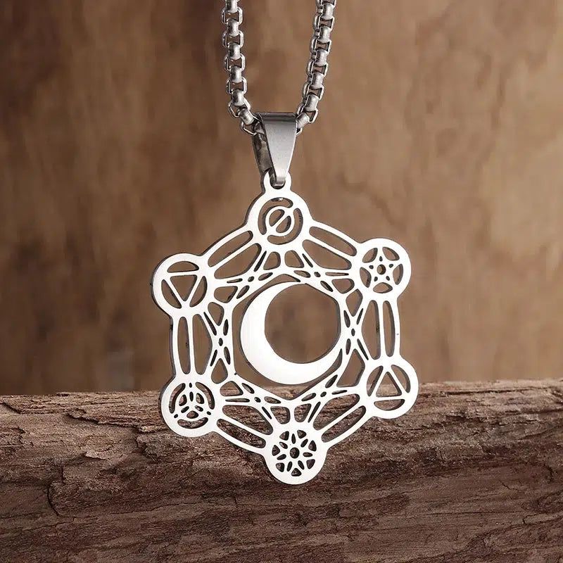 Metatron's cube Necklace Flower of Life Moon Necklace-MoonChildWorld