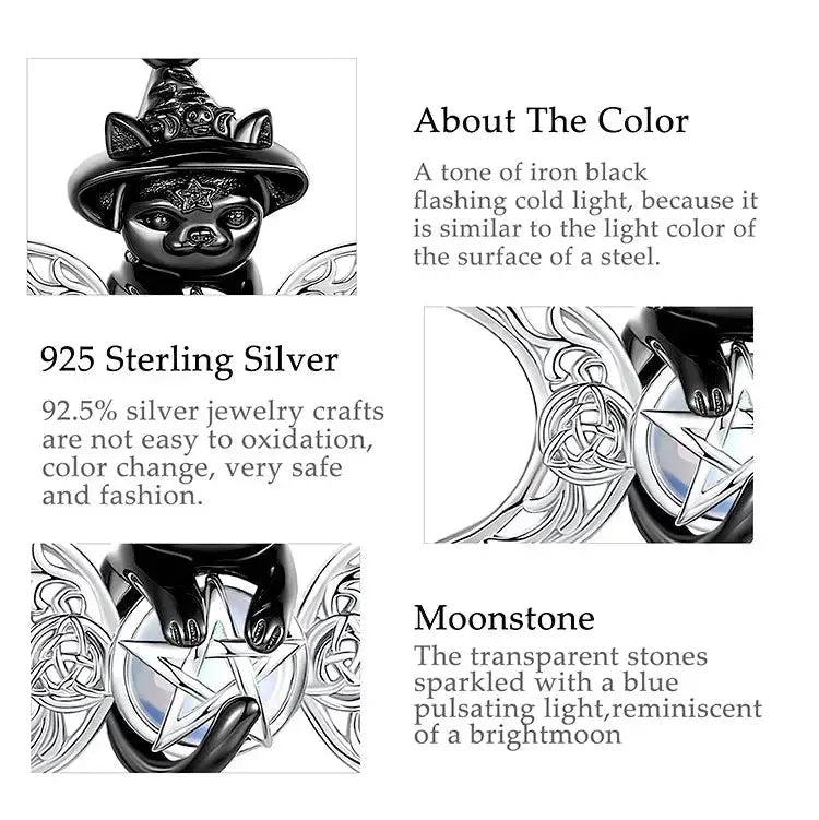 Moonstone Triple Moon Goddess & Pentagram Necklace – Black Cat Wicca Pagan Jewelry-MoonChildWorld