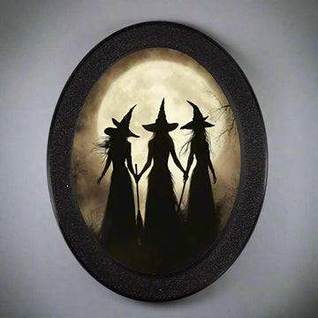 Halloween Witch Silhouette Wall Art - Moon Witch Wooden Oval Frame - Gothic Wall Decoration-MoonChildWorld