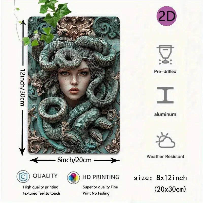 Mysterious Medusa Aluminum Wall Sign Medusa Metal Sign Greek Mythology Decor-MoonChildWorld