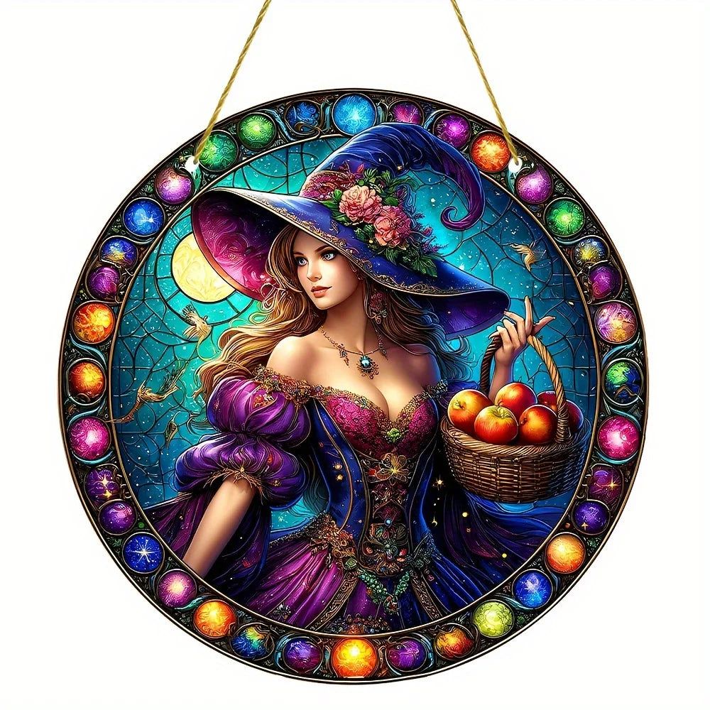 Enchanting Witch Suncatcher Mystic Acrylic Round Sign-MoonChildWorld