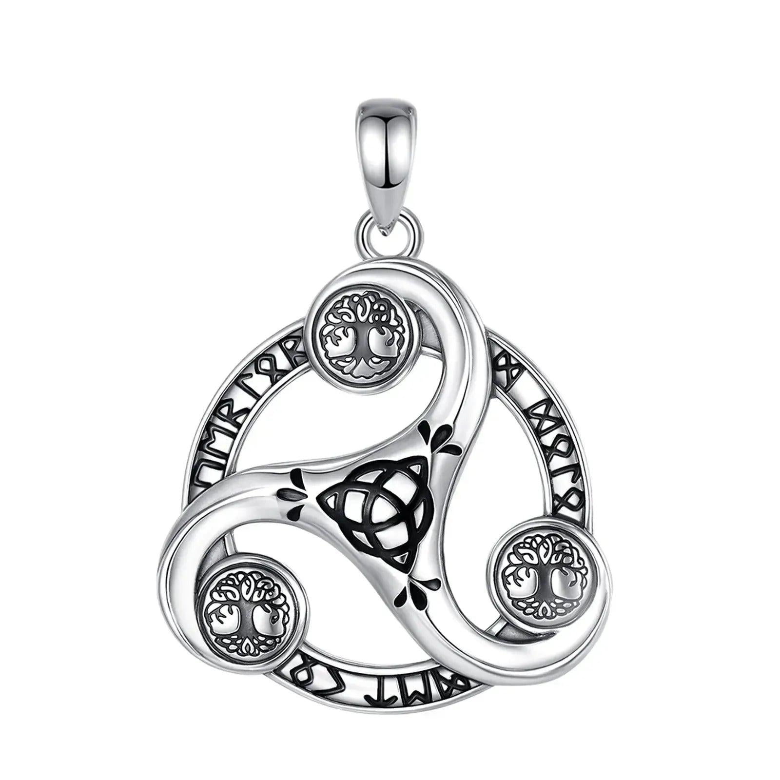 925 Silver Celtic Knot Spiral Triquetra Necklace Viking Runes Necklace Wicca Pagan Jewelry-MoonChildWorld