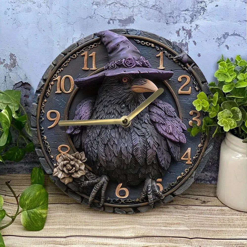 Gothic Crow Wall Clock Black Raven Witchy Wall Clock-MoonChildWorld