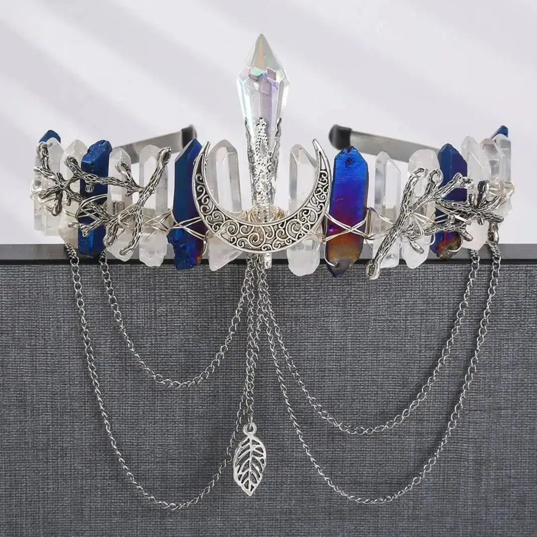 Natural Crystal Crown Goddess Tiara Moon Hair Accessories-MoonChildWorld