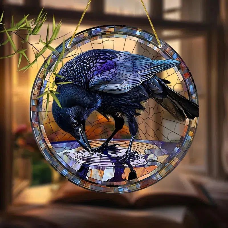 Dark Crow Window Art Black Raven Suncatcher Gothic Hanging Ornament-MoonChildWorld