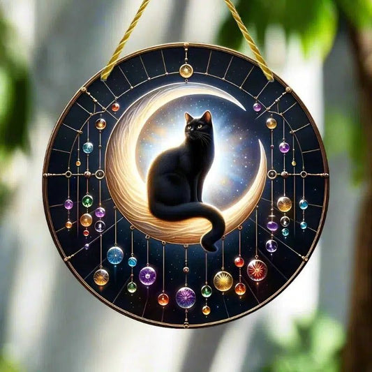 Black Cat Moon Suncatcher Witchy Acrylic Sign