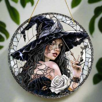 Halloween window decor Witchy suncatcher Gothic window art Witch Hanging Ornament