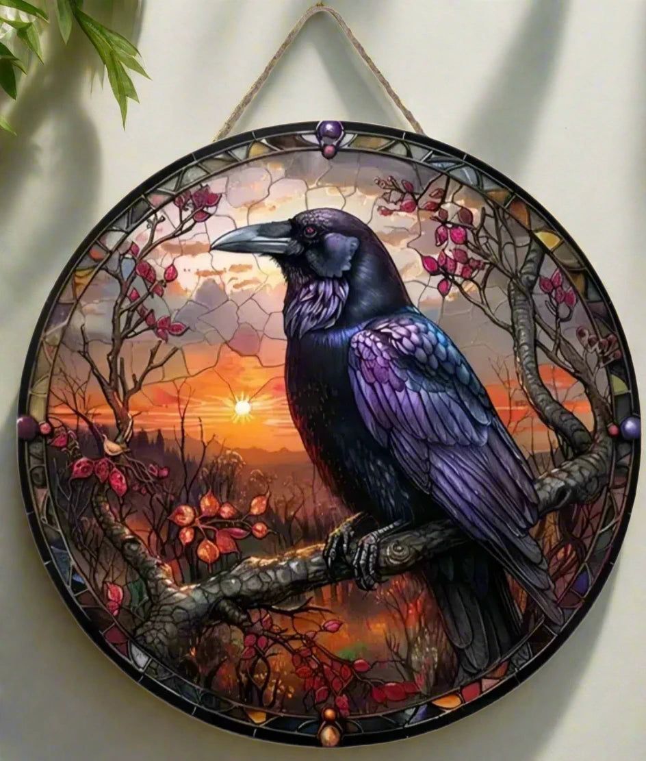 Black Raven Wooden Sign Dark Crow Hanging Sign Gothic Wall Decor-MoonChildWorld