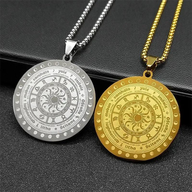 12 Constellation Zodiac Sign Moon Phase Necklace Pagan Wheel of the Year Astrology Jewelry-MoonChildWorld