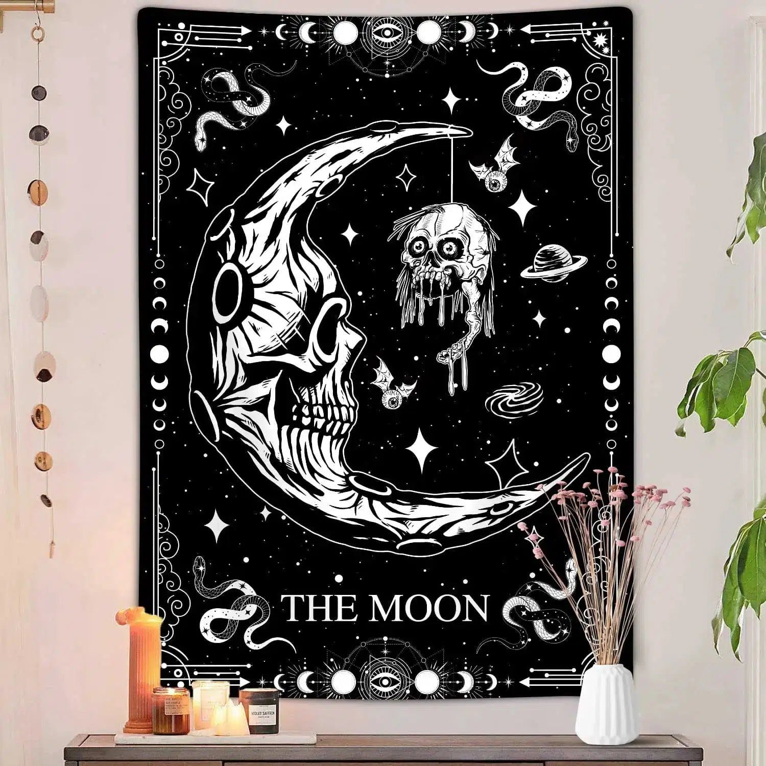 Gothic Skull Black Cat Tarot Moon Tapestries Witchcraft Tapestry-MoonChildWorld