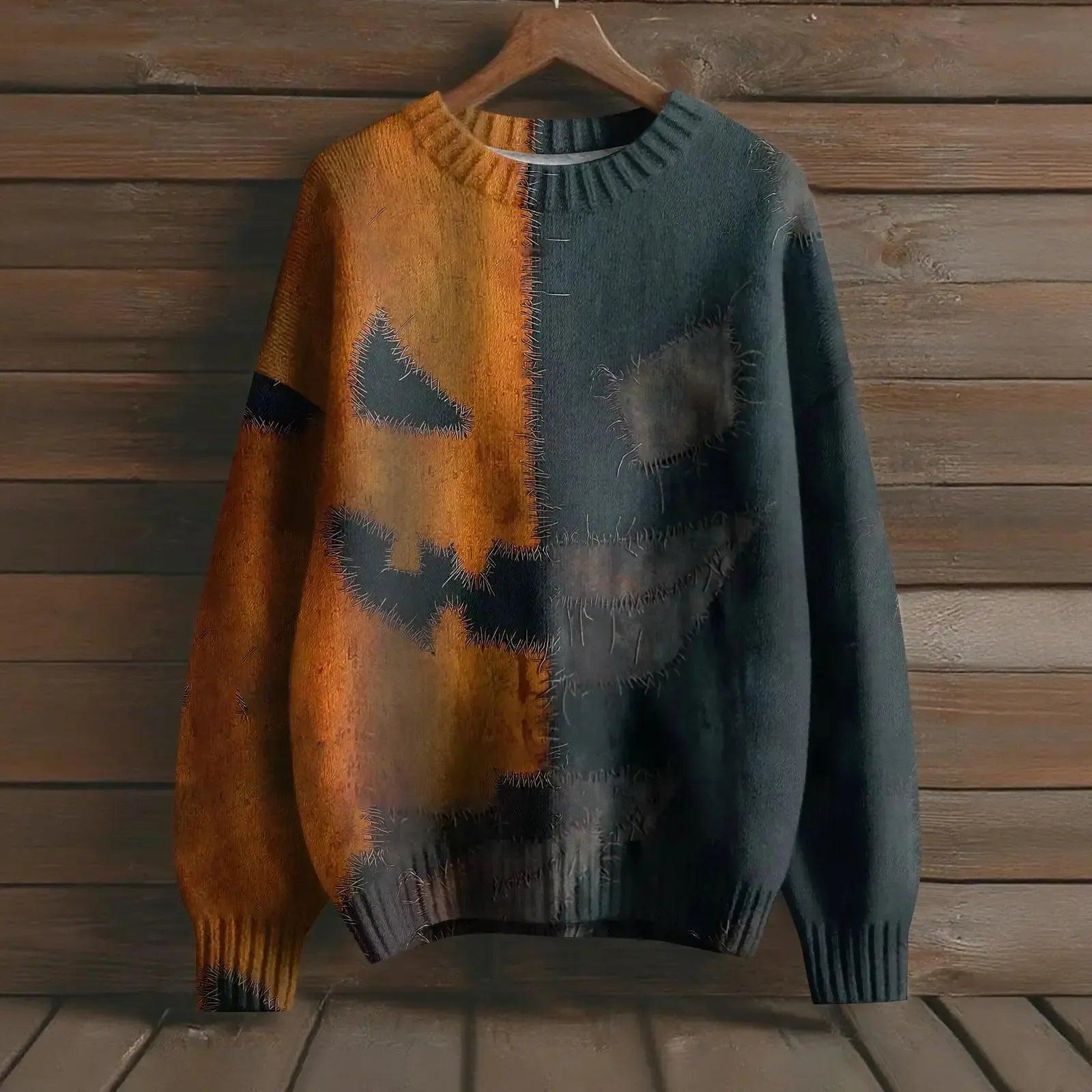 Creepy Pumpkin Long Sleeve Pullover Sweater - Gothic Witch Halloween Sweater-MoonChildWorld